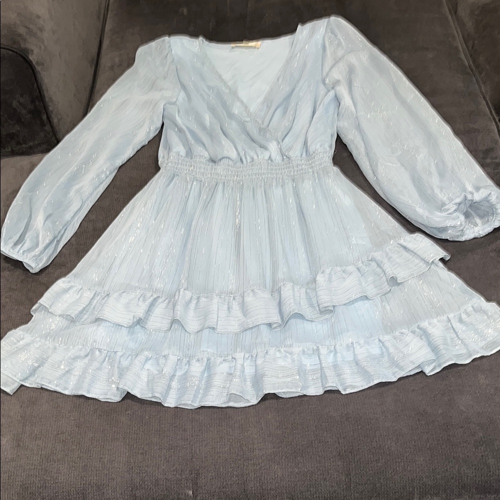 Altar’d State XS Blue Long Sleeve Dress with Silver thread throughout. Like New